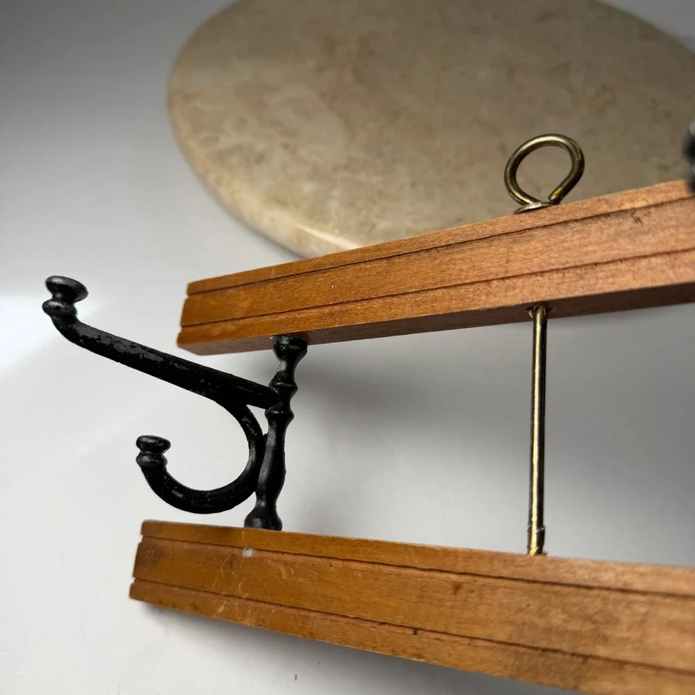 Vintage Wood Cast Iron Wall Mount Coat Rack 24